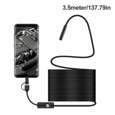 3-in-1 Type-C / Micro USB / PC Endoscope Camera 3.5m – HD Lens, Adjustable LED Lights, IP67 Waterproof